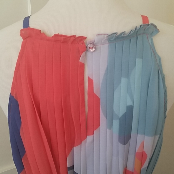 🎉HP🎉NWT Anthropologie Multicolor abstract floral pleat maxi dress w/ bowtie M - Picture 5 of 7